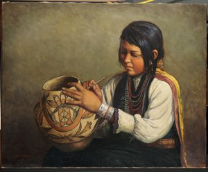 Wytwórca ceramiki Isleta, Pueblo Isleta, Nowy Meksyk (olej na płótnie)