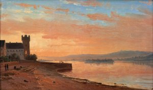 Wschód słońca nad Renem w pobliżu Rüdesheim z orlą wieżą autorstwa Carl Morgenstern