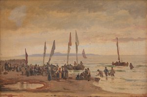 Powracający rybacy są mile widziani w Hornbæk Strand autorstwa Carl Neumann