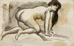 Kobieta nago na rękach i kolanach autorstwa Carl Newman