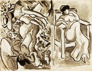 Dwie kobiety w ogrodzie, jedna siedząca autorstwa Carl Newman