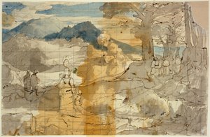 Landschaft bei Rocca Canterano mit einer Frau mit Kindern, Hirten und Pilgern autorstwa Carl Philipp Fohr