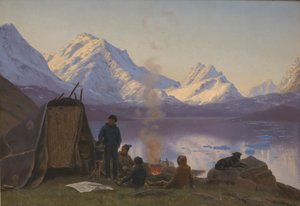 Osada grenlandzka nad fiordem. Lato autorstwa Carl Rasmussen