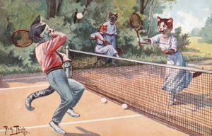 Humorystyczna pocztówka z kotem (kolorowa litografia) autorstwa Carl Robert Arthur Thiele