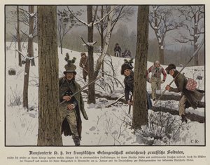 Żołnierze pruscy unikający niewoli francuskiej, styczeń 1807 (kolor lito) autorstwa Carl Röchling