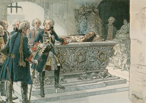Fryderyk Wielki (1712-1786) przy trumnie Wielkiego Elektora