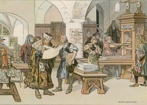 John Cicero uczęszczający do pierwszej drukarni książek w Stendal w 1490 r. autorstwa Carl Rohling