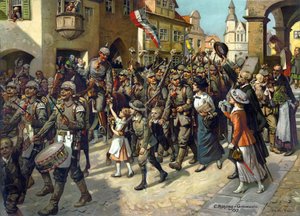 La mobilization en 1914 en Allemagne – Mobilizacja w 1914 roku. Obraz do historii szkół Nauczanie par Roehling, Carl (1849-1922) autorstwa Carl Rohling