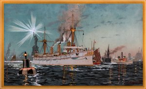 Cesarzowa Augusta opuszczająca Nowy Jork, chromolitografia C. Saltzmanna 95, nr 13 z G. Wislicenus, Unsre Kriegsflotte autorstwa Carl Saltzmann
