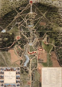 Plan Wilhelmshohe koło Kassel (kolorowa akwaforta) autorstwa Carl Schaeffer