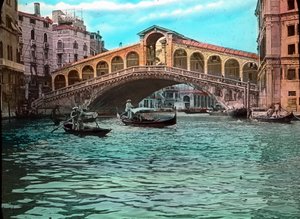 Włochy, Wenecja, most Rialto i Wielki Kanał, data zdjęcia: około 1910 r. Archiwum Carla Simona autorstwa Carl Simon