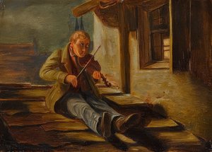 Skrzypek z rogatym dachem autorstwa Carl Spitzweg