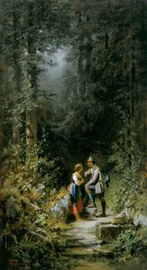 Myśliwy i mleczarka przy leśnej studni autorstwa Carl Spitzweg