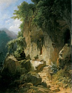 Pustelnik muzykujący przed swoją skalną pustelnią autorstwa Carl Spitzweg