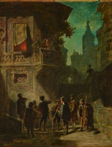 Hiszpańska Serenada Cyrulika Sewilli, ok. 1856 r. autorstwa Carl Spitzweg
