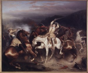 Król Szwecji Gustaw II Adolf, znany jako Wielki lub Lew Północny, w bitwie pod Trzcianą (lub bitwa pod Honigfelde lub Sztumem) czerwiec 1629 - Król Szwecji Gustaw II Adolf (1594-1632) pod Sztumem, Wahlbom , Karol (1810-1858). olej na płótnie autorstwa Carl Wahlbom