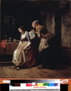 "List" (List) Służący przynosi list młodej dziewczynie w rozpaczy. Obraz Carla Wilhelma Hubnera (1814-1879) XIX-wieczne Muzeum Sztuki Dalekiego Wschodu, Chabarowsk, Rosja autorstwa Carl Wilhelm Hübner