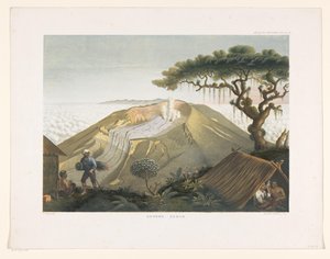 Wulkan Gede w Zachodniej Jawie Gunong Gedeh (tytuł na obiekcie) Atlas do pracy Java (tytuł serii na obiekcie) Atlas tablic zawierający jedenaście malowniczych widoków, należących do dzieła Jawa, jego kształt, roślinność i konstrukcję wnętrza (tytuł serii