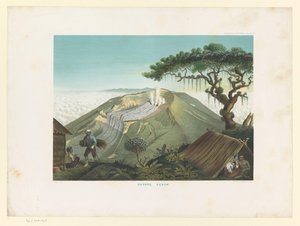 Wulkan Gede w Zachodniej Jawie Gunong Gedeh (tytuł na obiekcie) Atlas do pracy Java (tytuł serii na obiekcie) Atlas tablic zawierający jedenaście malowniczych widoków, należących do dzieła Jawa, jego kształt, roślinność i konstrukcję wnętrza (tytuł serii