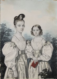 Portret sióstr Anny Pietrownej 1822-1905 i Eleny Pietrownej 1824-1860 Uszakow, lata 30. XIX wieku.