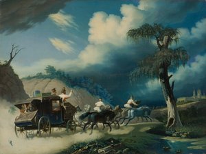 Trojka podczas burzy, lata 30. XIX wieku. autorstwa Carl von Hampeln