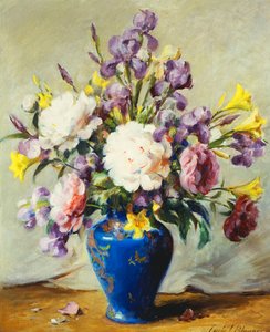 Martwa natura z piwoniami i irysem autorstwa Carle J. Blenner