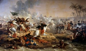 Kampania (wyprawa) egipska (1798-1801): „”Bitwa pod piramidami w dniu 21.07.1798”” Obraz Antoine dit Carle Vernet (1758-1836) Boissy Saint Leger z XVIII wieku. Zamek Grosbois