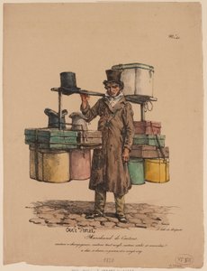 Sprzedawca pudełek na kapelusze z „Les Cris de Paris” autorstwa Carle Vernet