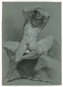Studium aktu siedzącego mężczyzny z rękami skrzyżowanymi nad głową autorstwa Carle van Loo