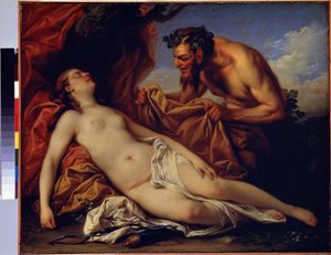 Jowisz i Antiope (Jowisz i Antiope). Obraz Carle Van Loo (1705-1765). Olej na płótnie, 50 x 72 cm, ok. 1753. Szkoła francuska, sztuka rokoko. Muzeum Ermitażu w Sankt Petersburgu. autorstwa Carle van Loo