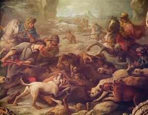 Polowanie na niedźwiedzia (olej na płótnie) autorstwa Carle van Loo