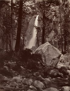 Dolny Yosemite Fall, 1600 stóp, ca. 1872, wydrukowany ca. 1876. autorstwa Carleton E. Watkins.