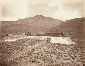 Budynki Tunelu Sutro, 1875, wydrukowany ok. 1876. autorstwa Carleton Emmons Watkins