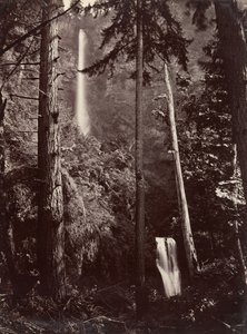 Multnomah Falls, Oregon, 1867, wydrukowany później. autorstwa Carleton Emmons Watkins