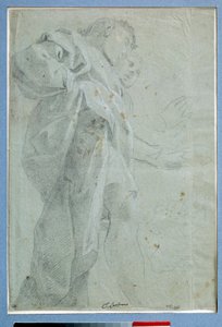 Dwóch mężczyzn stojących draperii Rysunek tuszem i praniem – Carlo Bononi (1569-1632) Wym. 0,27 x 0,39 m Paryż. Muzeum w Luwrze