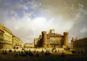 Piazza Castello, Turyn, 1852 r. autorstwa Carlo Bossoli