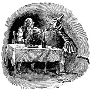 Ilustracja przedstawiająca Pinokia autorstwa Carlo Chiostriego (1863-1939), jednego z pierwszych włoskich ilustratorów dzieł Collodiego. Drewniana kukiełka znajduje swojego ojca Gepetto w brzuchu rekina, który je połknął.