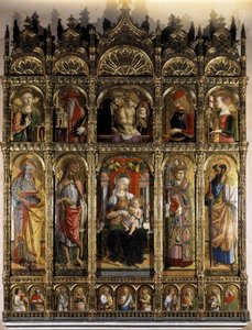 Poliptyk przedstawiający Pietę, a gorsza partia Madonna z Dzieciątkiem autorstwa Carlo Crivelli