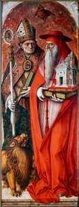 Poliptyk z Cathedrale of Camerino (Duomo di Camerino): św. Hieronim i św. Augustyn. Obraz Carlo Crivelli (1430 / 35-1494 / 1500). Tempera na drewnie autorstwa Carlo Crivelli