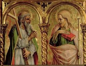 Św. Andrzej i Św. Jakub Większy, fragment z poliptyku SantEmidio, tempera z 1473 r. na desce rozdzielczej z 76636 autorstwa Carlo Crivelli