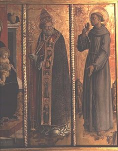 Św. Sylwester i Św. Franciszek, fragment z poliptyku San Silvestro autorstwa Carlo Crivelli