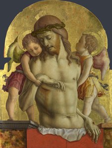 Martwy Chrystus podtrzymywany przez dwa anioły autorstwa Carlo Crivelli