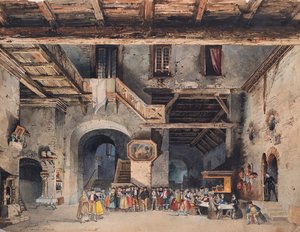 Scenografia do opery Siła przeznaczenia Giuseppe Verdiego. autorstwa Carlo Ferrario