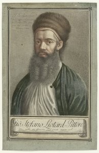 Portret malarza Jean-Etienne Liotarda w tureckim stroju z brodą i futrzanym kapeluszem Portrety artystów (tytuł serii) autorstwa Carlo Gregori (possibly)