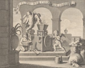 Zbiera najpiękniejszy kwiat Il più bella fior groglie ne, grupa sześciu puttów pracujących w latach 1740-59.