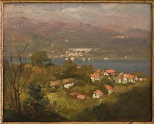 Krajobraz w Lombardii, wrzesień 1921 (olej na tekturze) autorstwa Carlo Grossi