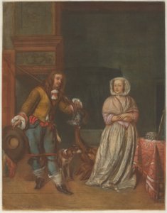 Łowca odwiedza damę autorstwa Carlo Lasinio after Gabriel Metsu