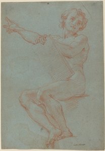 Siedzący mężczyzna trzymający tablet autorstwa Carlo Maratta