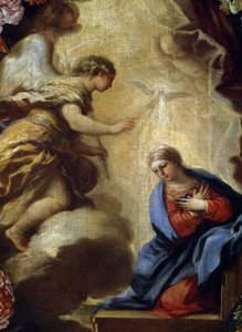 "Zwiastowanie z kwiatami" Obraz Carlo Maratty (1625-1713) Szczegół. Muzeum Sztuk Pięknych Mikalojus Konstantinas Ciurlionis, Kowno, Litwa autorstwa Carlo Maratta or Maratti