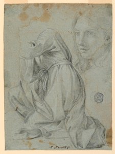 Rysunek, Studia: Szata klęczącej kobiety. Głowa młodej kobiety, 1650-1675 autorstwa Carlo Maratti